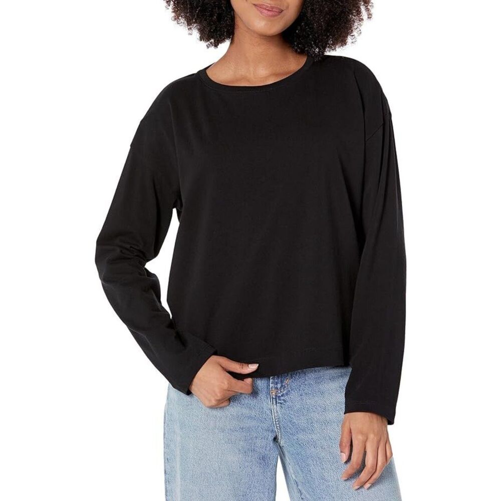 Vince Womens L/S Boat Nk Pullover Blouse, Black, Small US
